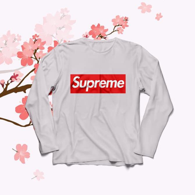 promo baju kaos lengan panjang supreme for cewek tumblr tee longsleeve - putih, l terbaru