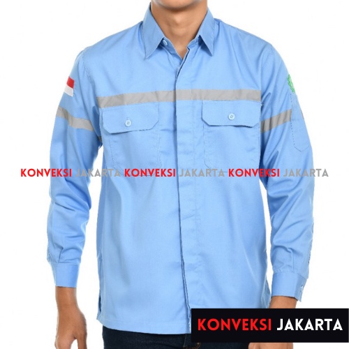 Baju Wearpack Kemeja Safety K3 Proyek Tambang Lengan Panjang  - Pakaian Seragam Werpak Kerja Atasan Scotlite Lapangan Warna Telor Asin Pria Wanita