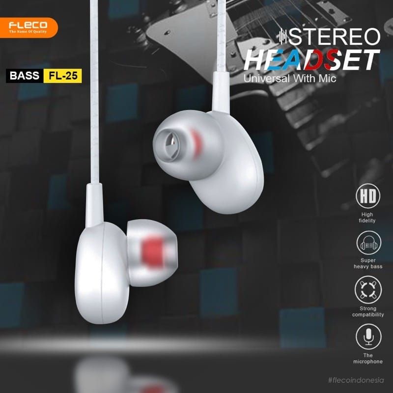 Headset FLECO FL-25 STEREO BASS Handsfree BASS Earphone  Universal With Mic NEW 100% ORIGINAL