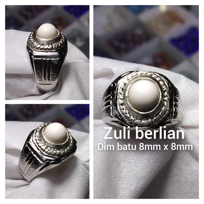 Cincin batu putih tidar bulat ring tanam alpaka