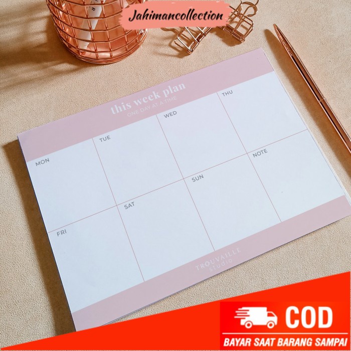 

✨ BISA COD ✨ TROUVAILLE STUDIO Weekly Planner A5 Memopad / Notepad Note Memo Pad - Weekly Pink