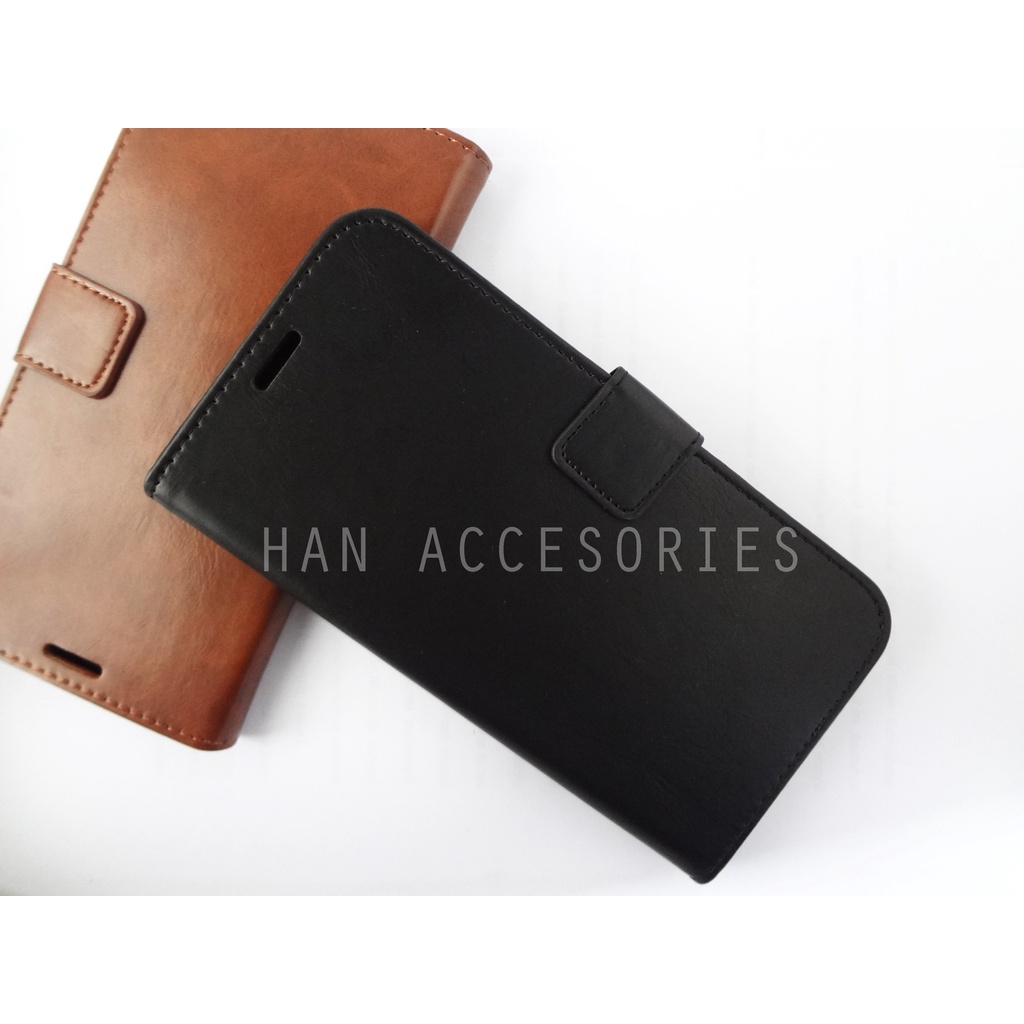 (PAKET HEMAT) Fashion Selular Flip Leather Case Samsung Galaxy A21 Flip Cover Wallet Case Flip Case + Nero Temperred Glass