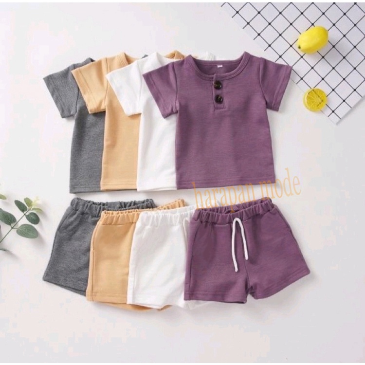 Stelan baju anak Kiano/ Setelan kaos kidswear laki dan perempuan kancing / Set pakaian  Fhasion anak
