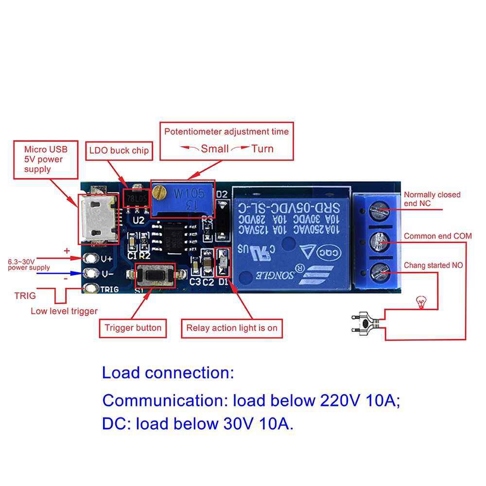 Digital Timer Delay Relay Module ON OFF NE555 5V 12V Micro USB