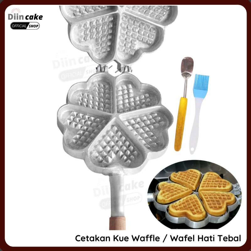 Cetakan Kue Waffle / Wafel Bentuk Hati Kecil 7 cm Tebal Bonus Sutil Kue Dan Kuas kue silikon