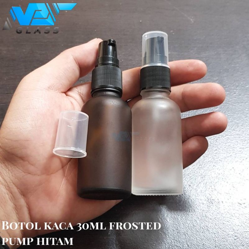 botol kaca 30ml frosted pump / botol kaca 30ml doff treatment pump