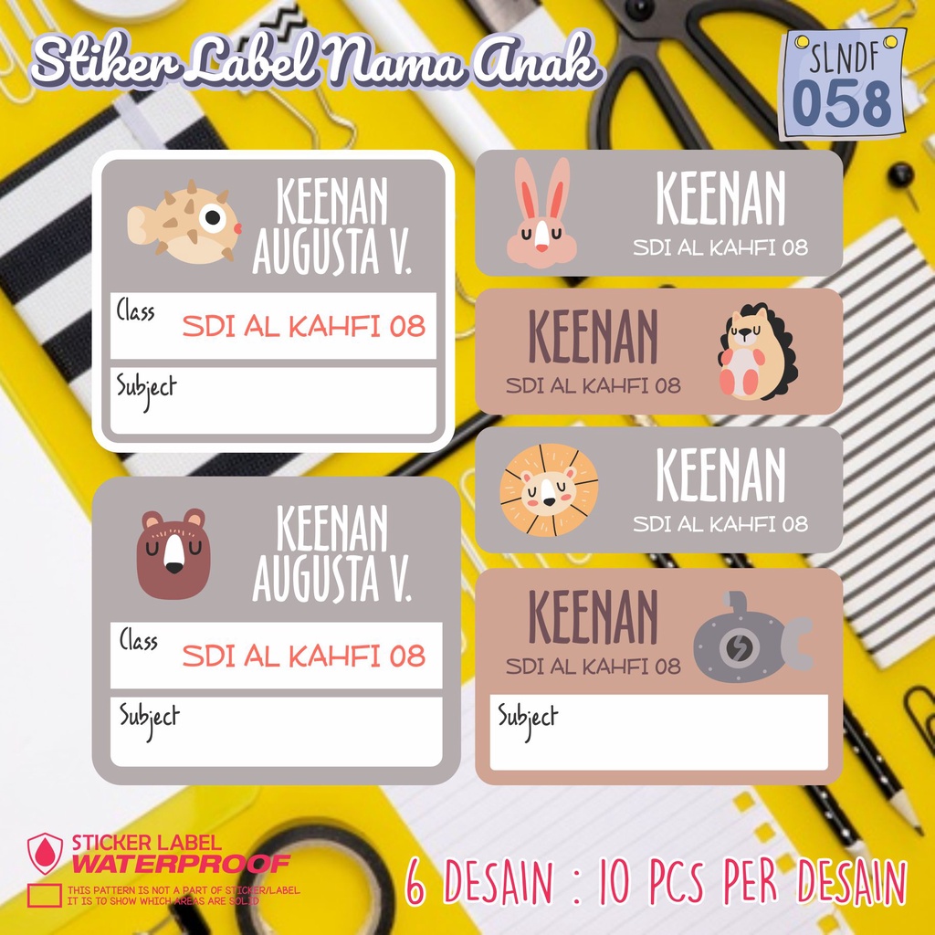 

stiker label nama waterproof anak murah sekolah sepatu buku SLNDF 058