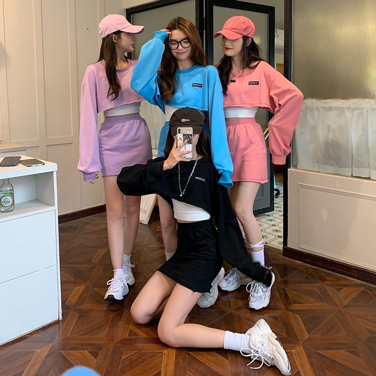 #Sisjuly# Pendek Lettering Olahraga Kasual Gaya Panas Gadis Memakai Lengan Panjang Sweater untuk Wanita Fashio