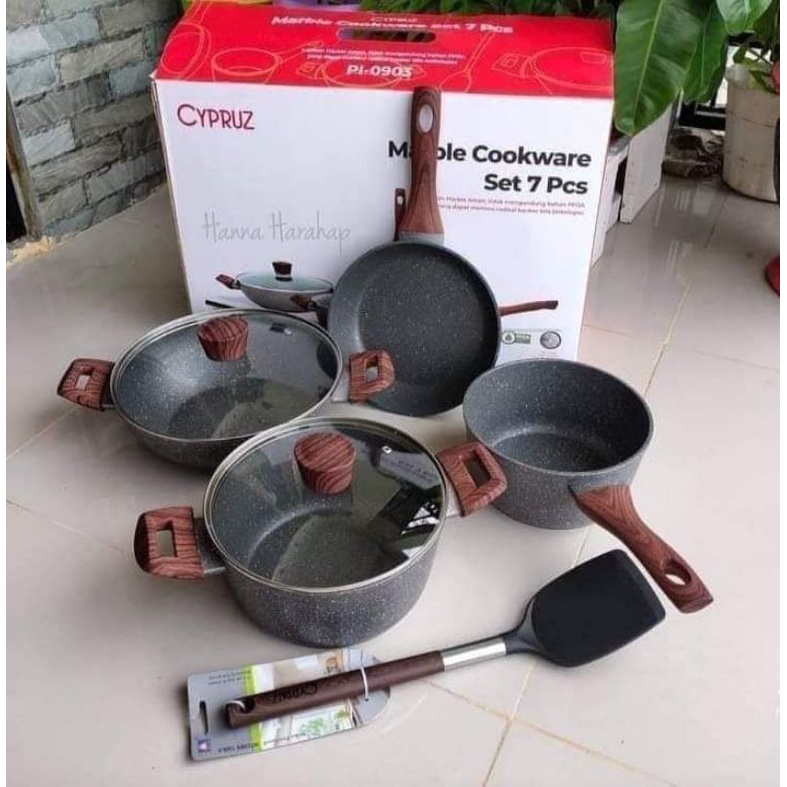 Cypruz Marble Cookware Set of 7 Pcs - set panci marble