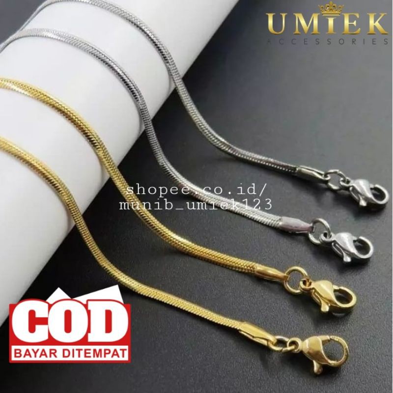 Kalung Pria Wanita Titanium gepeng pipih emas gold silver perak asli cowok cewek cowo anti karat ori