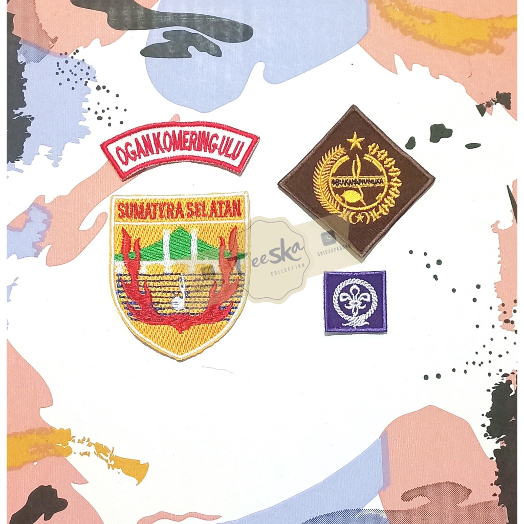 Set Atribut  Seragam Pramuka Logo Tunas Kelapa dan Wosm, Logo Kwartir Daerah ( Kwarda )  Sumatera Se
