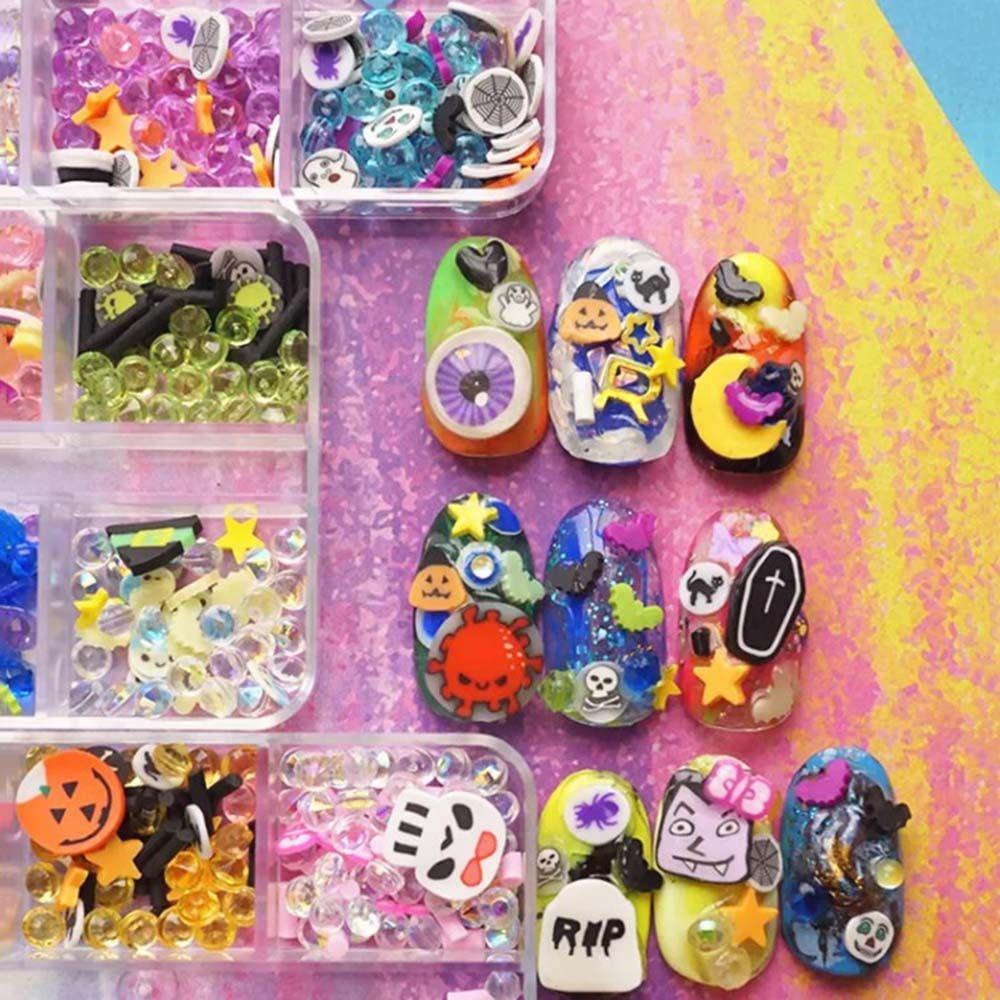 MXBEAUTY Halloween Dekorasi Kuku Tanah Liat Lembut Irisan Kartun Mata Kelelawar Labu Kerangka DIY Nail Art Alat