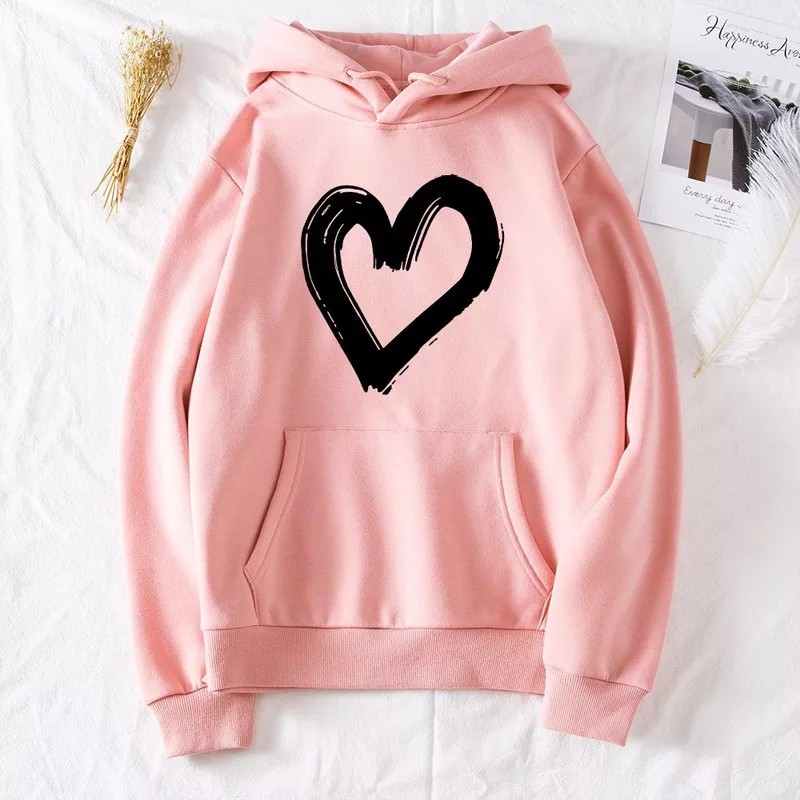 Sweater Wanita Big Heart Hoodie Wanita Fleece kekinian Hoodie Cewek-1