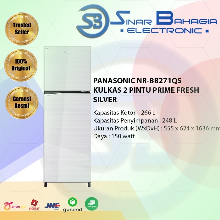 PANASONIC NR-BB271QS KULKAS 2 PINTU PRIME FRESH SILVER ( NEW) (KHUSUS BANDUNG)