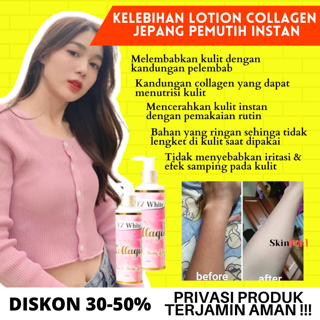 LOTION PEMUTIH WAJAH DAN BADAN PELEMBAB KULIT LOTION EZ WHITE COLLAGEN FACE &amp; BODY 250ML ORIGINAL BPOM