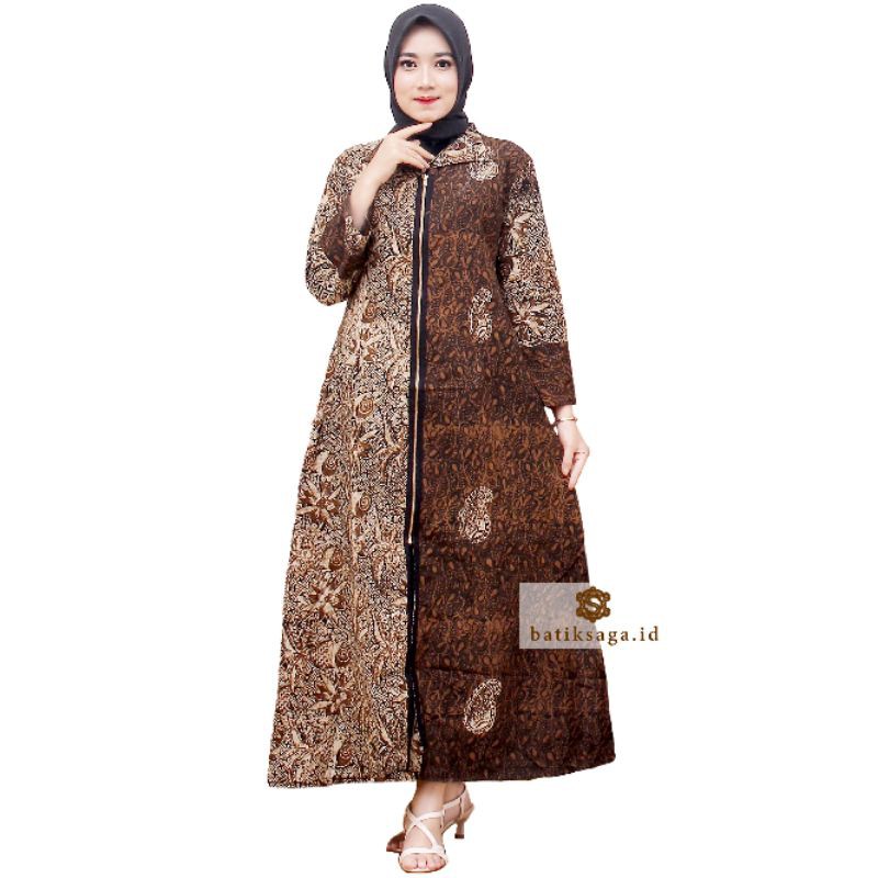 Dewari Gamis Batik by Batik Saga | Maxi Dress Wanita Premium Sogan Klasik Mewah Modern Kantor Jumbo
