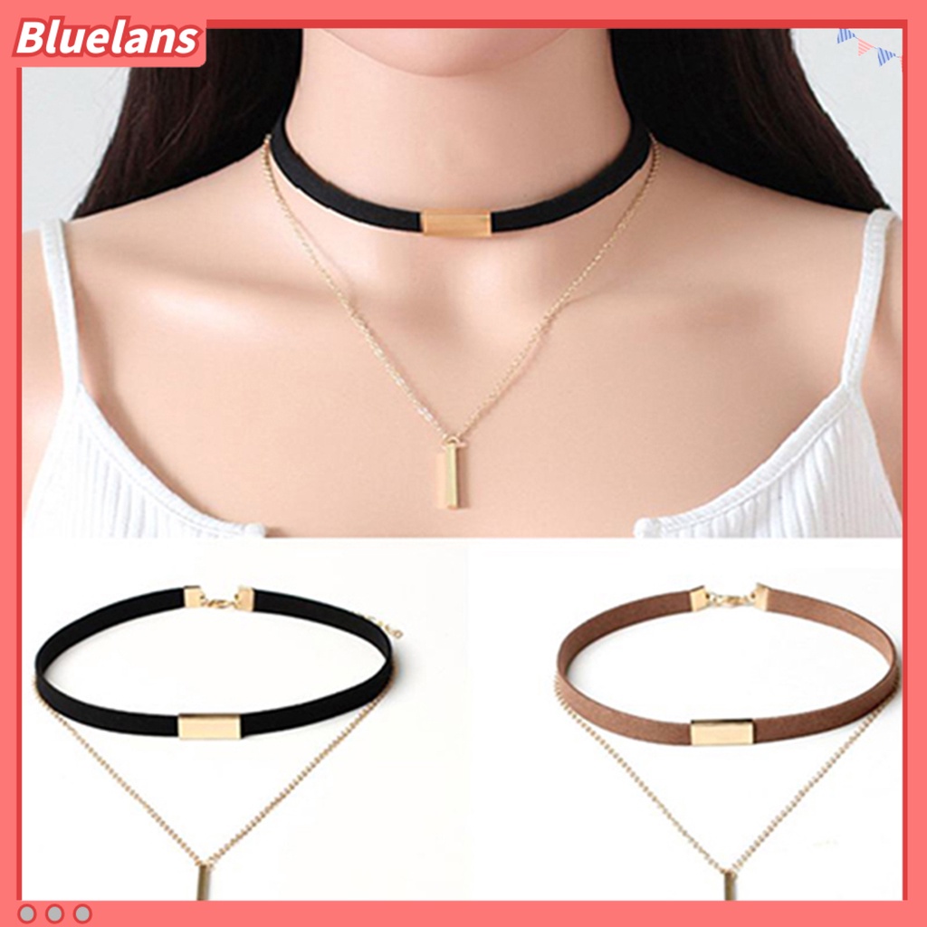 Bluelans Women Vintage Punk Faux Suede Multilayer Polished Clavicle Choker Necklace Pendant