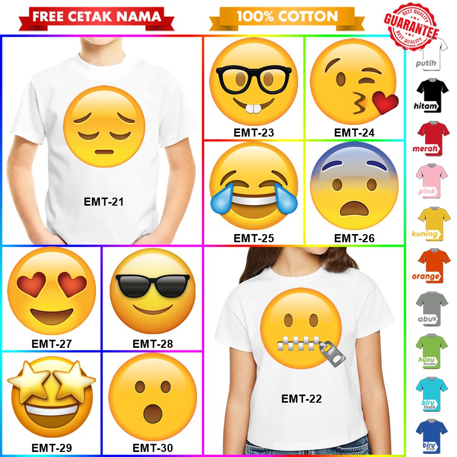 [FREE NAMA!!] Baju Kaos ANAK DAN DEWASA EMOJI EMOTICON BANYAK MOTIF