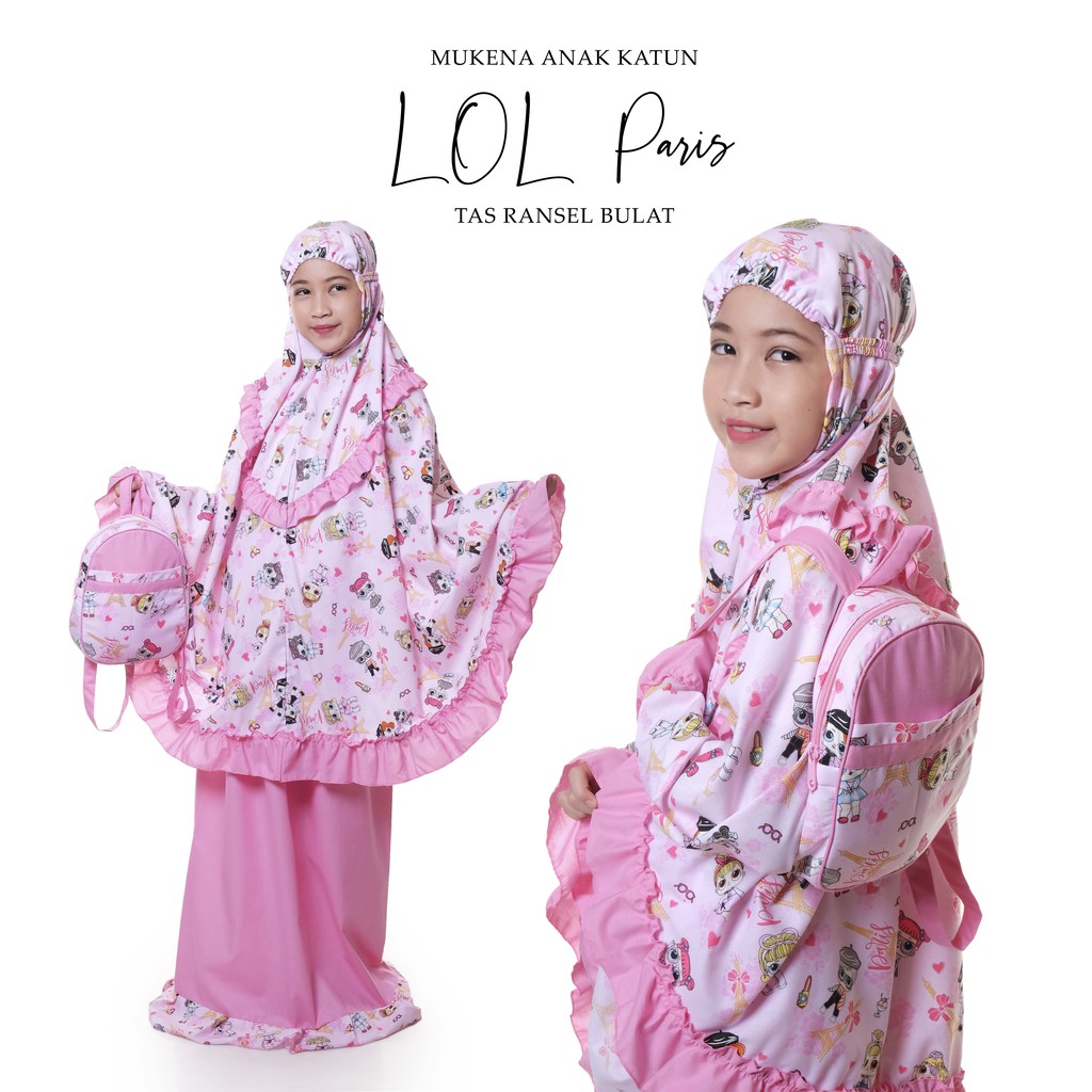 PUSAT MUKENA TASIK - MUKENA ANAK KATUN LOL PARIS (TAS BULAT)