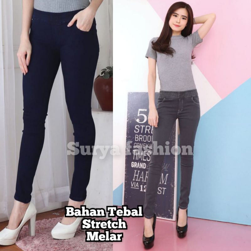 Elizabeth Chino Pants Wanita Bahan Tebal Stretch Karet Lingkar / CELANA LEGGING STREET