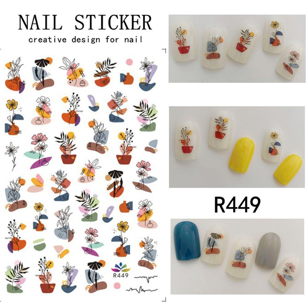 Mxbeauty 1 Lembar Stiker Kuku 3D Motif Daun / Smiley / Awan / Abstrak Untuk Aksesoris Nail Art / Manicure