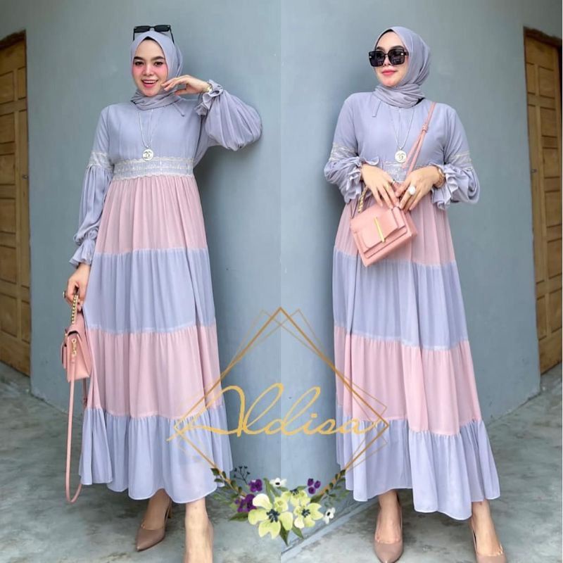 DRESS MUSLIM, baju wanita, baju gamis, dress, gamis, Baju gamis, fashion wanita,Kimiko midi Dress 2 tone candy