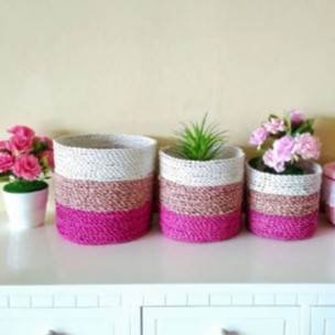 Cover pot seagrass pink combinasi set isi 3