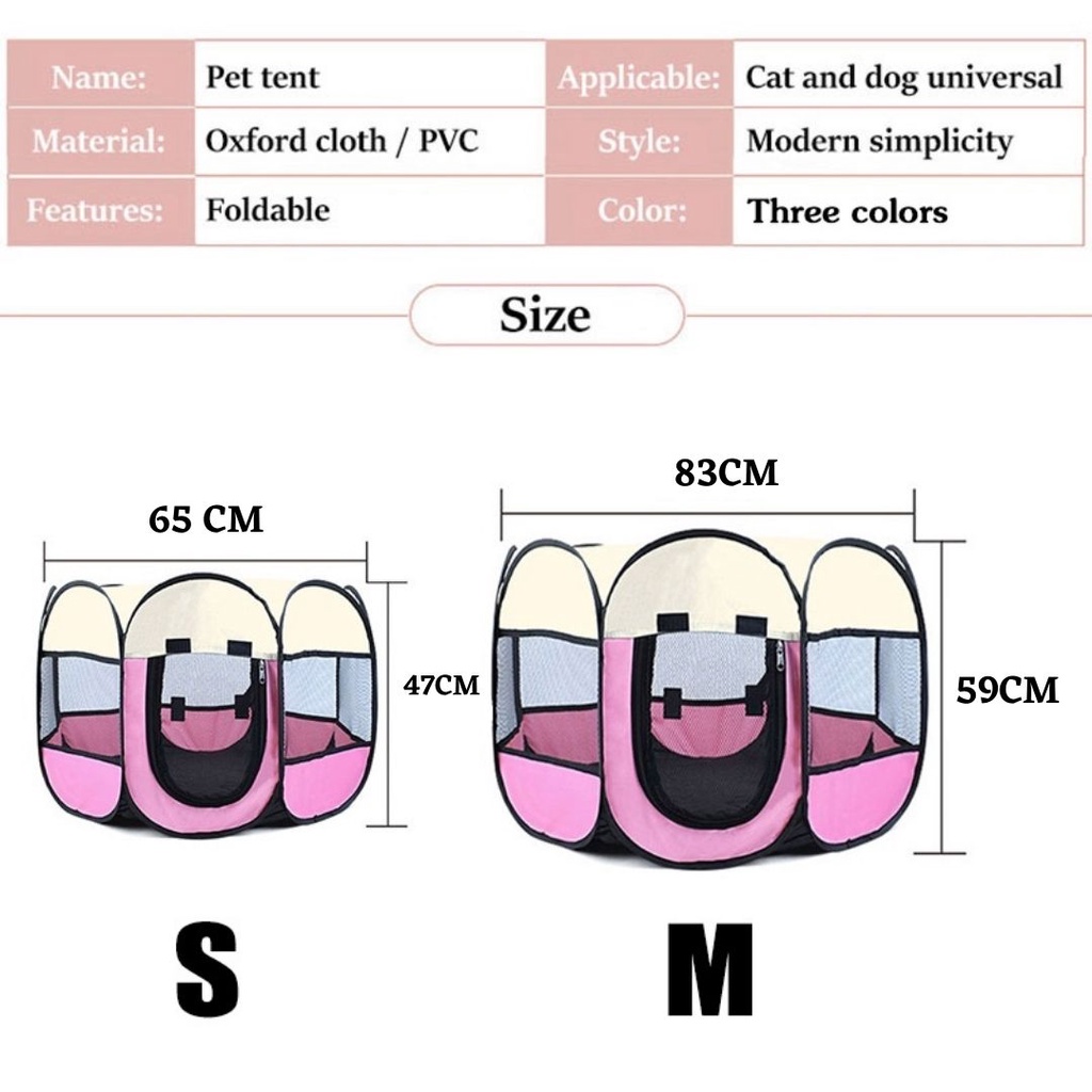 Pagar Kandang Lipat Anjing Kucing Tenda Hewan Portable Pet Cage Folding Pet Tent Octagonal Bahan Kain 8 Panel
