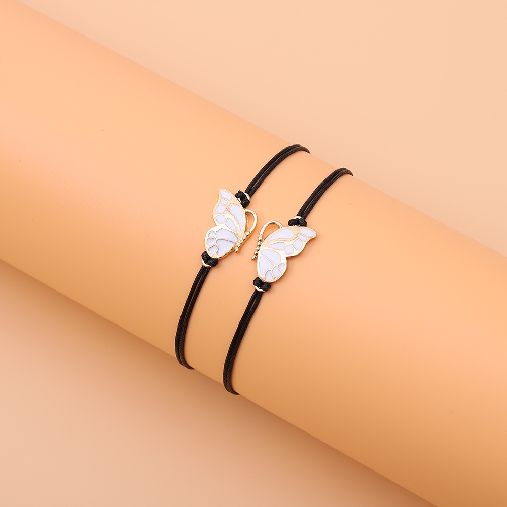 2pcs / set Gelang Tali Tangan Model Kepang Desain Kupu-Kupu Warna Silver Emas Untuk Aksesoris Butterfly