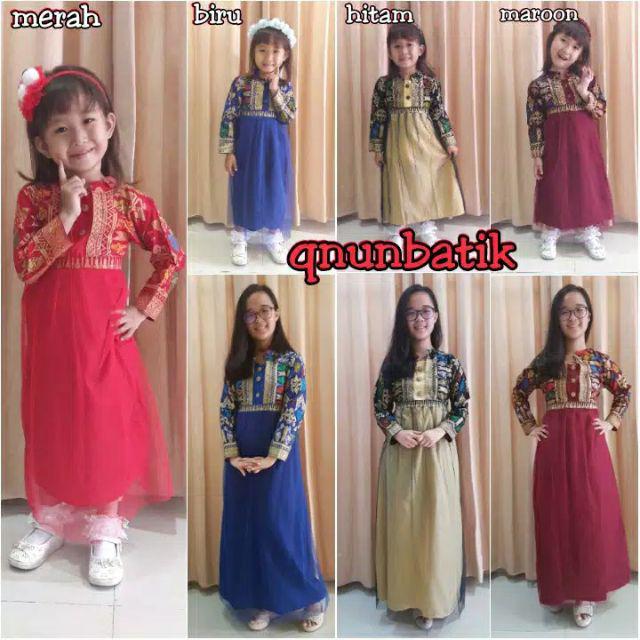 Qnunbatik Gamis Anak Perempuan Muslim Batik 9-12th Mentari Prodo