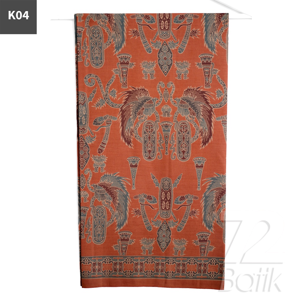 KAIN BATIK PREMIUM Bahan Katun Motif Burung Adat Warna Orange 722386 Cap 72 Jarik Jarit Samping Kebat Panjang Batik Katun Modern Premium Bahan Seragam Batik Pernikahan Kantor Keluarga Murah Kamen Jadi Batik Bali Lembaran