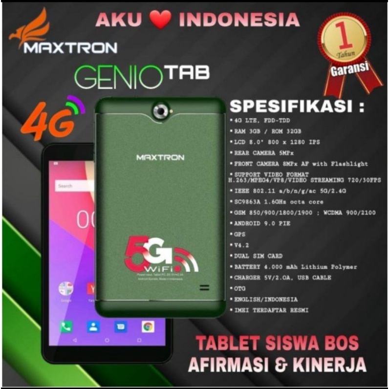 MAXTRON GENIO SMART TAB RAM 3GB-32GB GARANSI RESMI