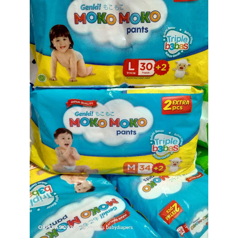 popok bayi GENKI MOKO MOKO M34+2 / L30+2 /XL26+2 pempers