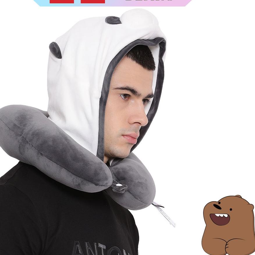 new   miniso bantal leher hoodie lucu u shaped neck pillow cute travel pesawat karakter hewan beruan