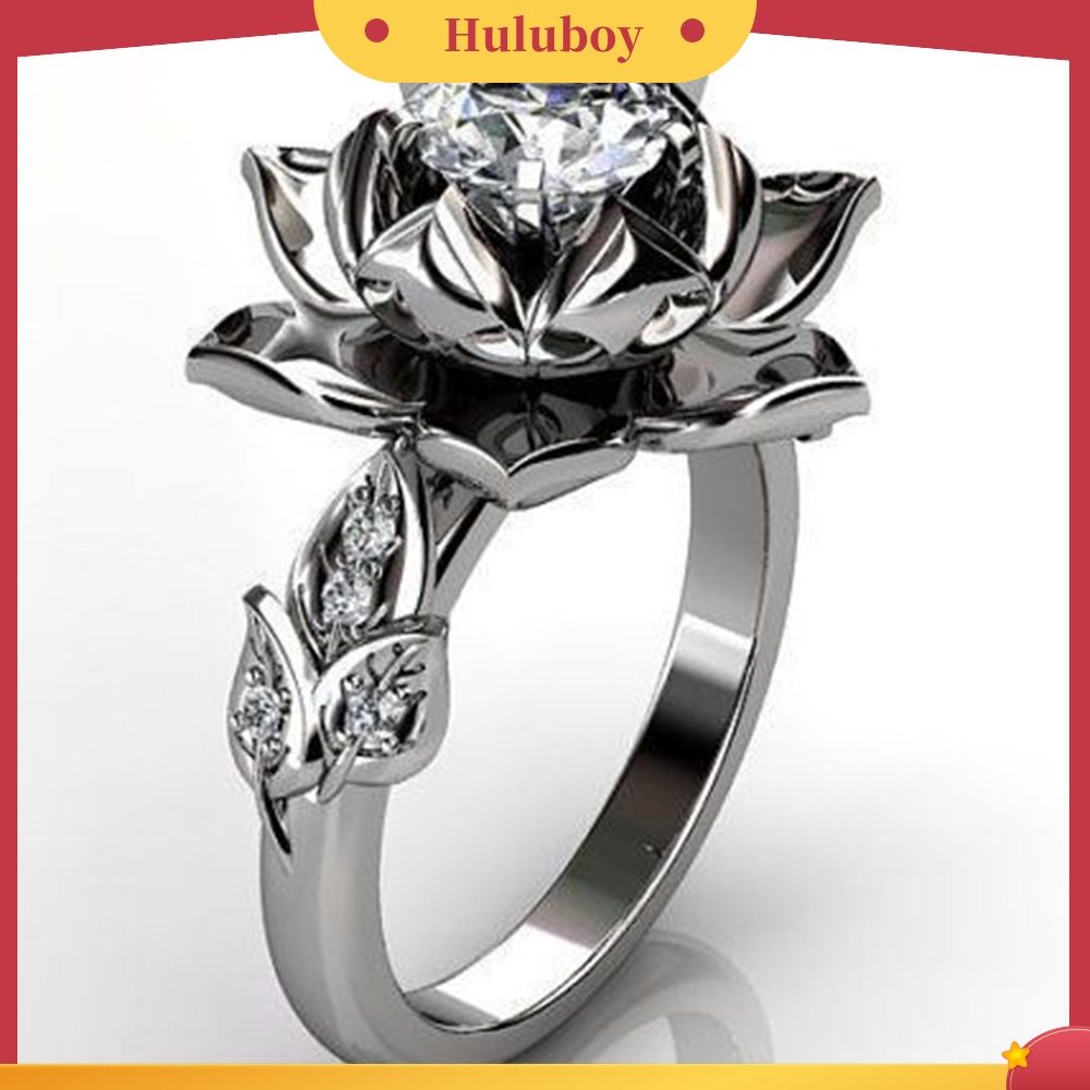 Hu Hu Hu Hu Hu Alat Bantu Pasang Kacamata♡ Cincin Wanita Desain Bunga Lily Hias Berlian Imitasi Gaya Vintage Untuk Pestahadiah