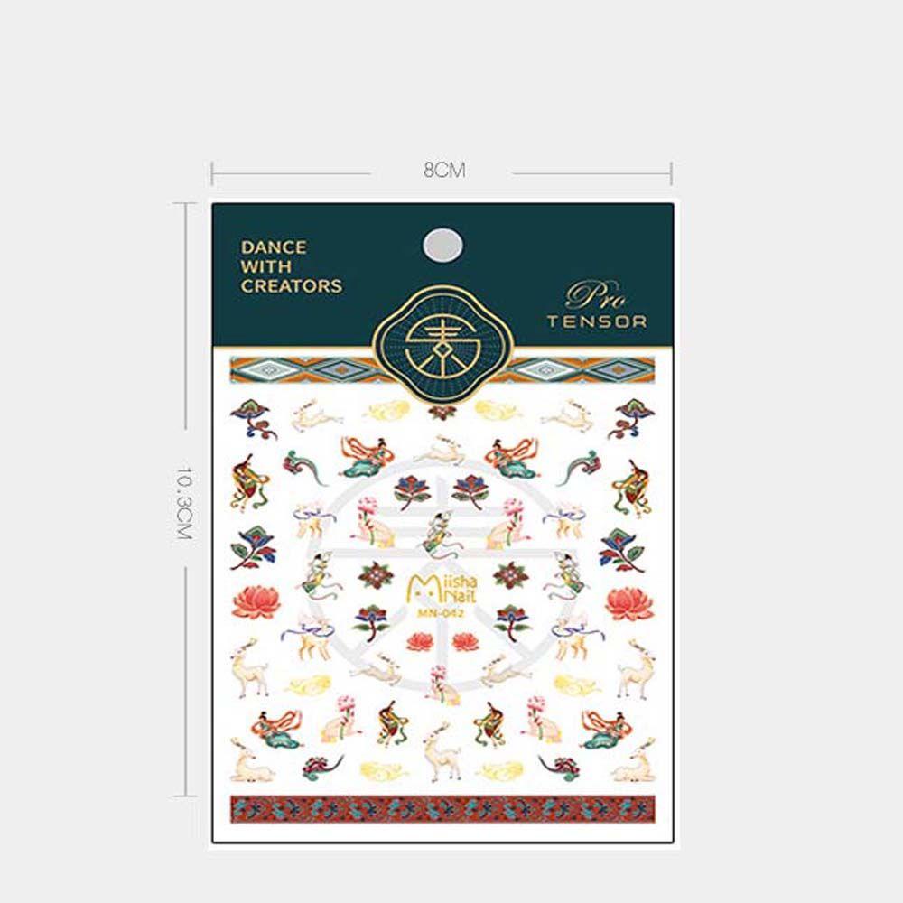 MXBEAUTY Dunhuang Mural Stiker Kuku Bunga Rusa Tipis Tangguh 5D Timbul DIY Manicure Aksesoris Gaya Cina Kuku Foil Decals