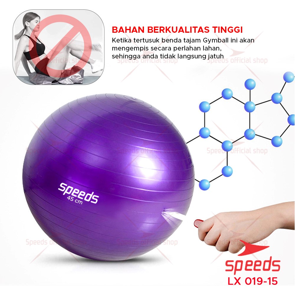 SPEEDS Gymball tebal fitness 45 cm Bola Gym Bola yoga alat olahraga pregnant (Bonus Pompa) 019-15