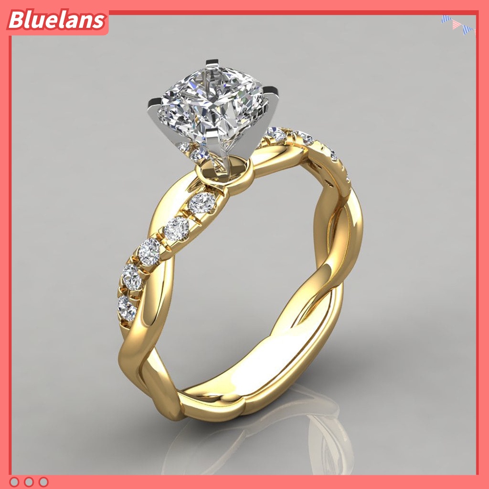 Bluelans Cincin Wanita Model Twist Hias Cubic Zirconia Untuk Pernikahan