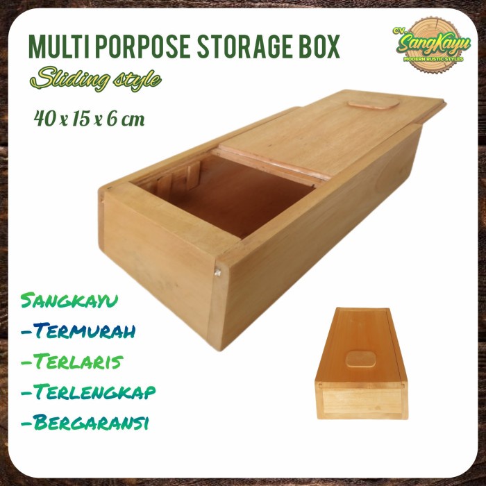 Kotak penyimpanan serbaguna 40x15 cm multi purpose storage box kayu - 40x15x6 cm