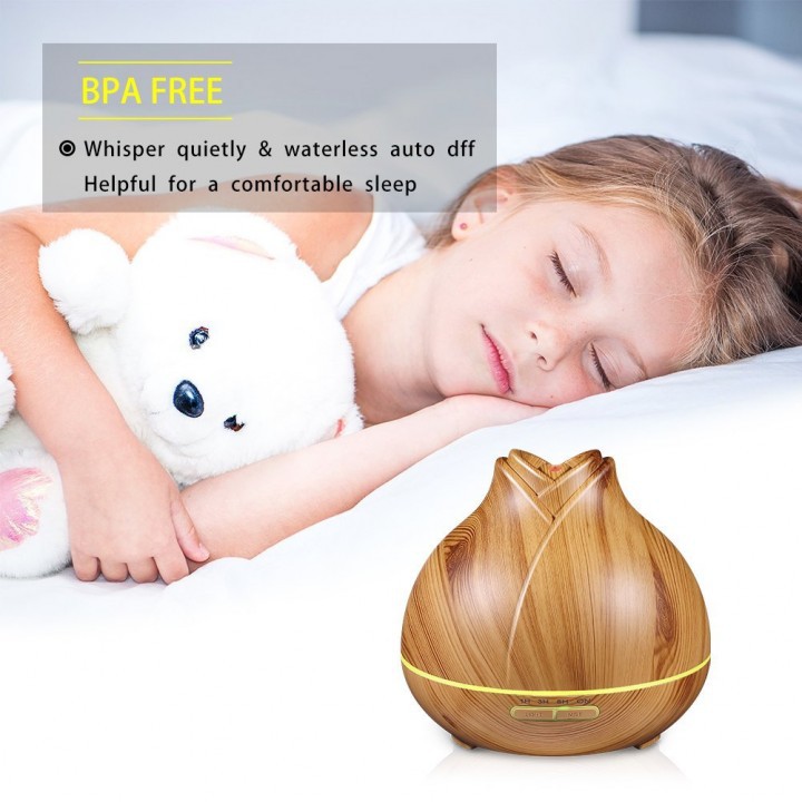 H18 Wooden Humidifier Aroma Diffuser 7 Color LED Light 400ml Brown