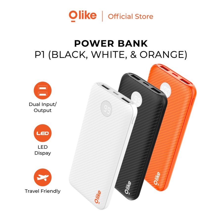 Olike Powerbank Dual USB Port Type C Micro USB 10.000 mAh LED Battery Display Fast Charging P1 Original