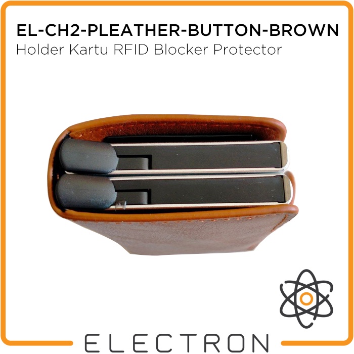 EL-CH2-PLEATHER-BUTTON-BROWN Card Holder Kartu RFID Blocker Protector