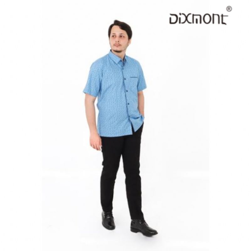 Dixmont Kemeja Pria Basic Formal Motif Lengan Pendek Hem MS00622