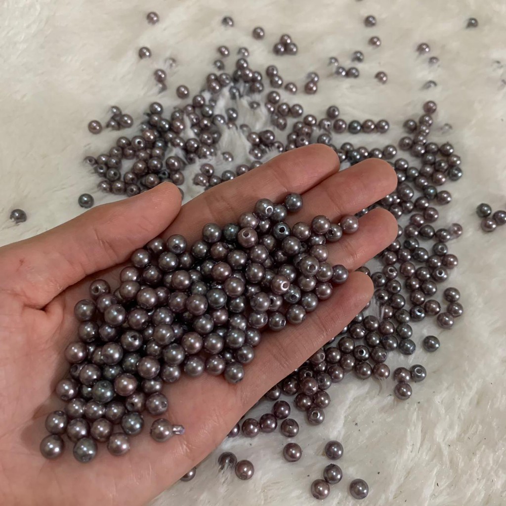 4 mm Mute / Manik / Mote - Mute Abu Mengkilap Bulat Bundar 25 gr / Aksesoris Kalung Gelang Kerajinan
