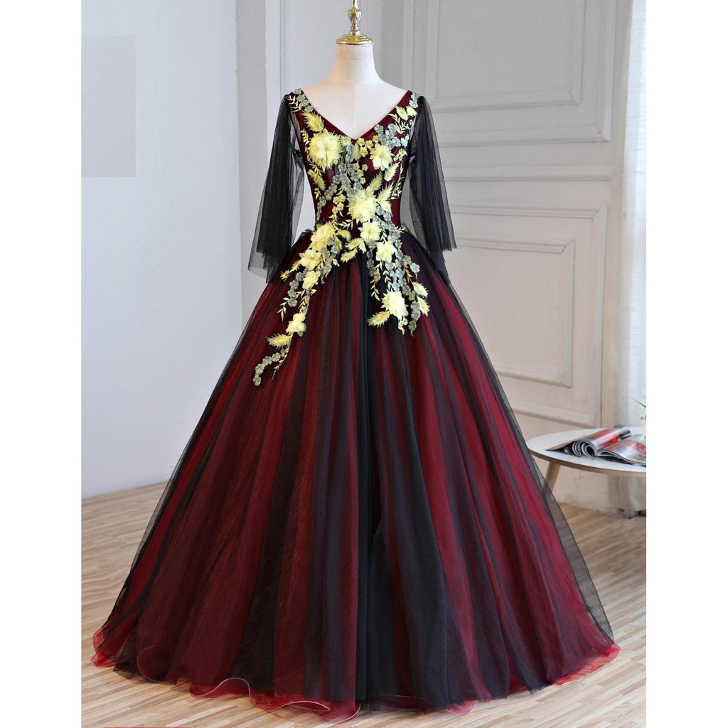 1708068 Hitam Merah Lengan Siku Gaun Pengantin Wedding Gown Dress Shopee Indonesia