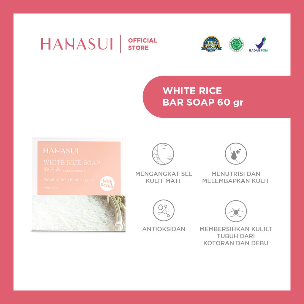 ✨ AKU MURAH ✨Hanasui White Rice Soap with scrub / 60gr