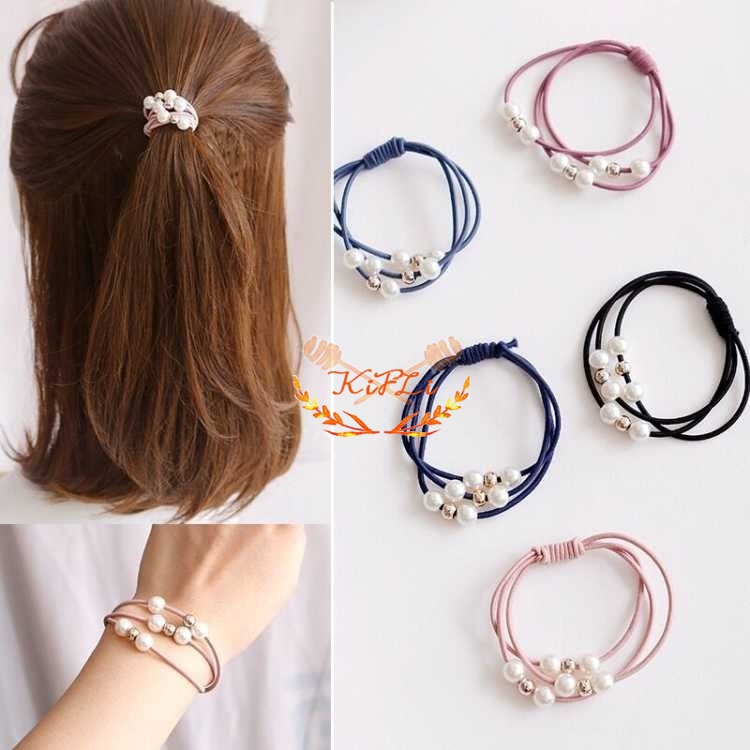 1 PC Busana Mutiara Tali Rambut,Multilayer Cincin Rambut Elastis,Ekor Kuda Tali Rambut Mutiara