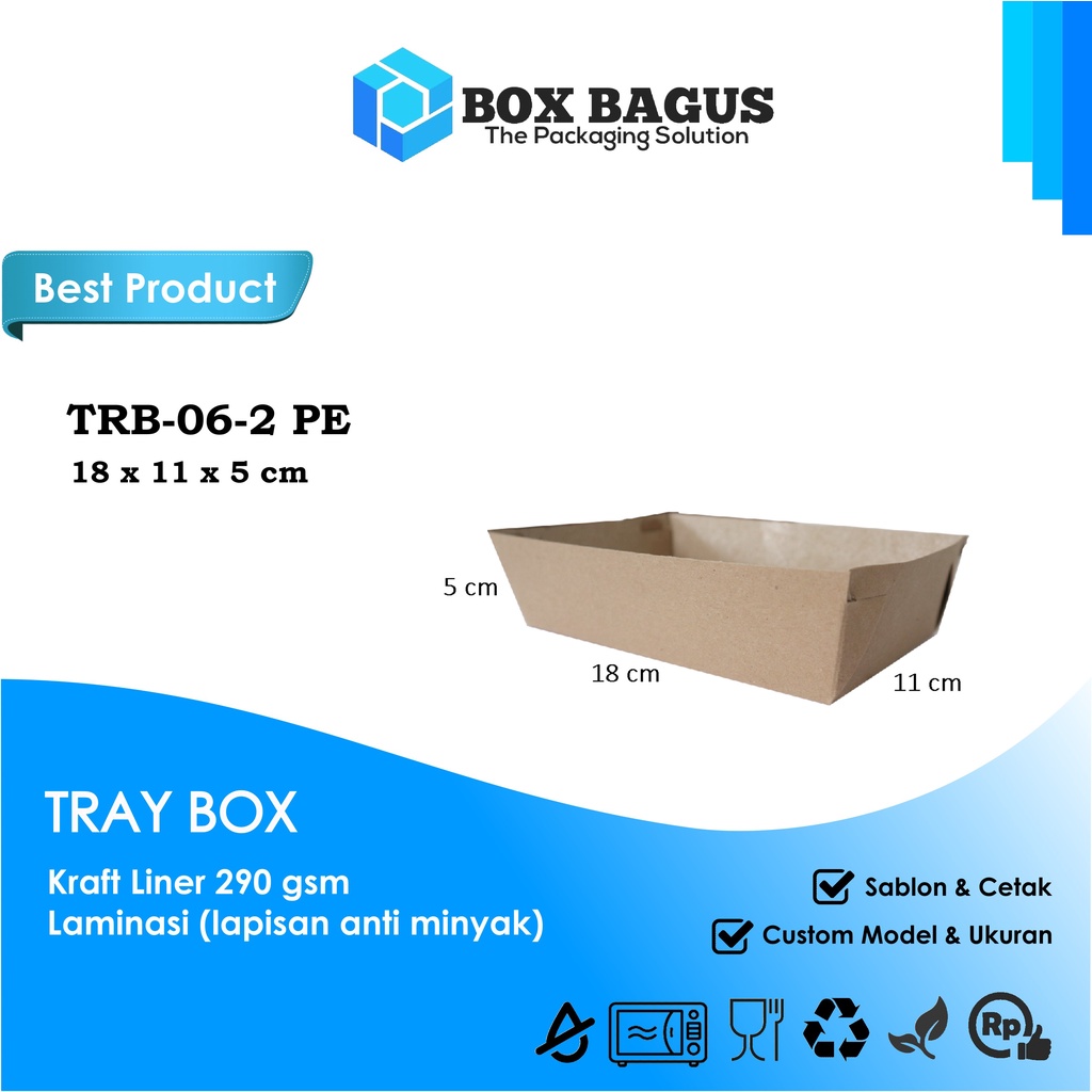 TRAY BOX (L) DUS KOTAK HAMPERS MAKANAN NASI KUE SNACK 18x11x5 cm PAPER KRAFT 290 gsm LAMINASI