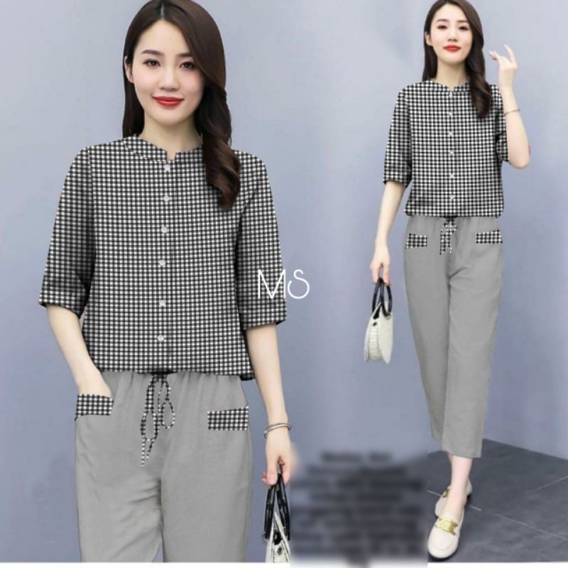 SET CELANA NADYA KOTAK FASHION, KATUN SETELAN