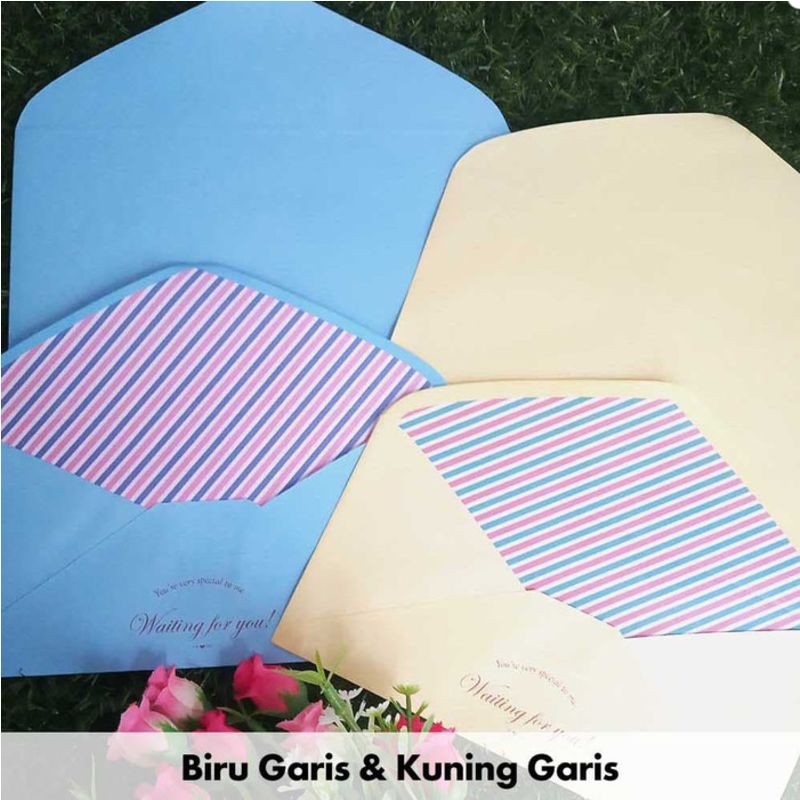 

Amplop Surat / Kartu Ucapan / Wedding - Biru Garis & Kuning Garis